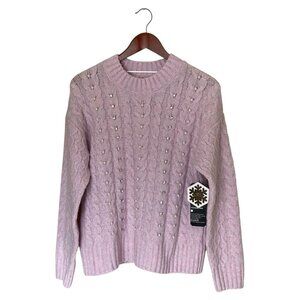 Broadway 38 Pink Cable Knit Pullover Sweater w/ Beads and Stones Women's L New